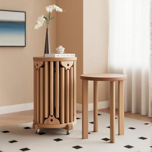 MOFGOE Stapelbare Hocker 6er-Set, runde Holzhocker, robust und langlebig, 6-in-1-Stapelhocker und -Tische, Stapelhocker, für das Wohnzimmer, Mehrzweck,Wood