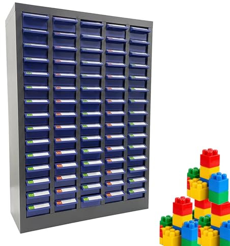 Kindevieft Organizzatore di ferramenta in Metallo, mobiletto portaoggetti con 75/100 cassetti impilabili per Garage, Ufficio e Magazzino 75Drawers