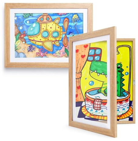 Aevorant 2 Piezas Marcos para Dibujos Infantiles A4, Marcos para Dibujos de Niños, Marco de Arte Infantil Plegable A4 Apertura Frontal Rellenable Abrible Marco Infantil para Obras de Arte