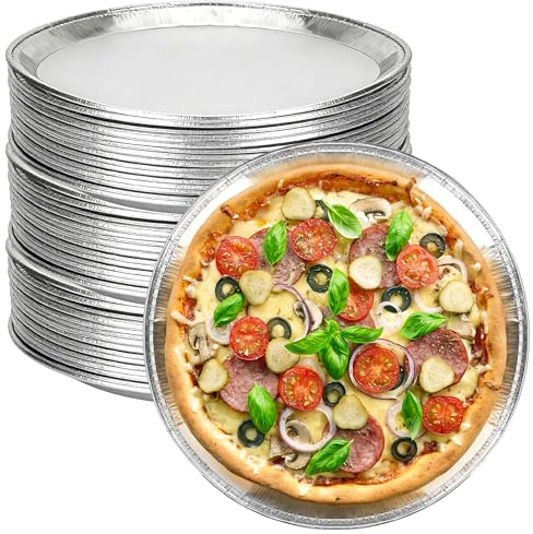 YEUIKERR 40 Pack Disposable Round Foil Pizza Pans 12 Inch Aluminum Foil Pans Pizza Tray Large Serving Trays for Pizzas Baking, Roasting, Cookies