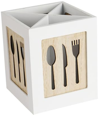 VALICLUD Organizador de Cubiertos de Madera y Porta Utensilios para Cocina , Caja de Almacenamiento Fácil de Limpiar Adecuado para Encimera y Uso Diario