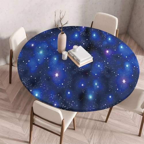 FANSU Tischdecke Outdoor Wetterfest Rund mit Gummizug, Rund Tischdecke Waschbar und Abwischbar für Esstisch, Couchtisch, Gartentisch Geeignet 3D Muster (Blaue Sterne,200cm)