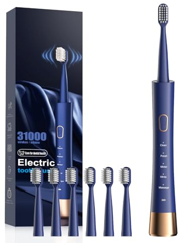 JTF Brosse À Dents Sonique Rechargeable pour Appareil Dentaire, 6 Têtes Souples en U, 5 Modes, Minuteur 2 Min, Étanche IPX7, Nettoyage Profond, Rechargeable pour Orthodontie