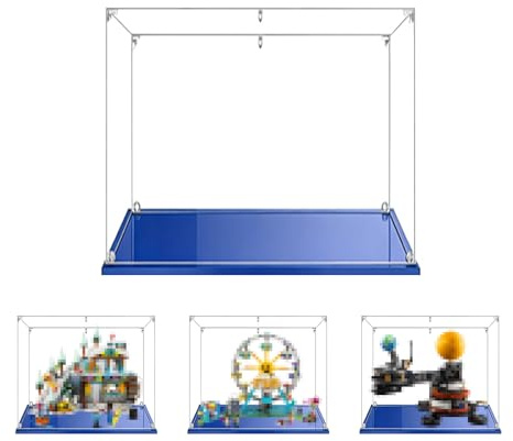 MADEHAY Vitrina Acrílica Transparente Antipolvo,para Lego Modelo Serie 31119 41315 41756 42179 71747 Grand Caja de Exhibición. Base Azul (1, 35x25x30cm)