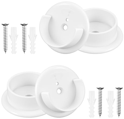 4 Pack Shower Curtain Rod Holder for Wall, White Tension Pole Bar Holders Sockets Closet Rod Bracket for 1-3/8 Heavy Duty Wardrobe Tube Rail Support Bracketes, with Screws Fittings(Rod Not Included)