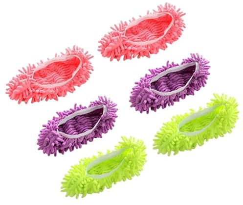 3 Pairs Duster Mop Slippers Shoes Cover,Reusable Dust Cleaner Foot Socks, Mop Slippers, for Home Floor, Bathroom, Office, Kitchen, House Polishing Cleaning(Green ,Pink, Purple)