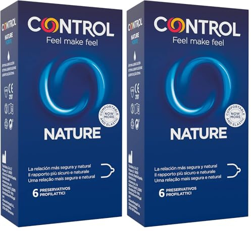 Control Preservativos Nature. Caja de 6 Condones para un Placer Natural, Lubricados, Sexo Seguro. Disfruta de unos Preservativos con Ajuste Perfecto para una Relación Segura. (Paquete de 2)