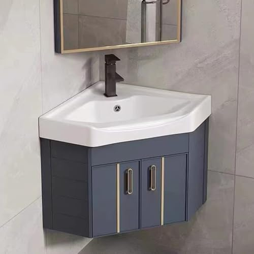 Eckwaschbecken mit Wandhalterung, Waschbecken mit Stauraum, Keramik Waschtischunterschrank für kleine Badezimmer, platzsparendes Standwaschbecken, stilvolles und funktionales Design