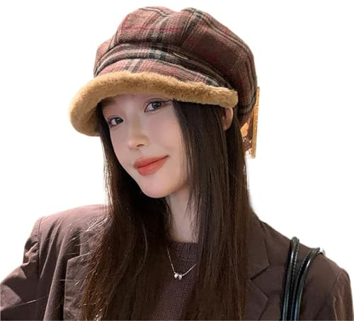 Beret Winter Painter Hat Lamb Fleece Peaked Cap Coldproof Keep Warm Plush Octagonal Girl Bucket(Color2)