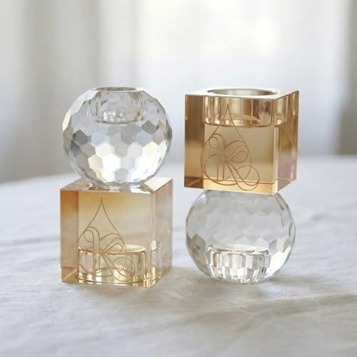 Kidoush - Paire de Bougeoirs Shabbat Réversibles en Cristal K9 - Design Moderne 2-en-1 pour Bougies Chauffe-Plat, Chandelles et Havdala - Idée Cadeau Mariage Juif et Judaïca