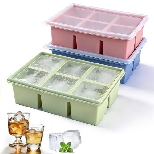3 Pack Large Silicone Ice Cube Tray, Easy-Release Silicone Ice Moulds for Whiskey, Big Square Ice Cube Molds with Removeable Lids, an Ideal Choice for Whisky, Cocktails, and Chilled Beverages