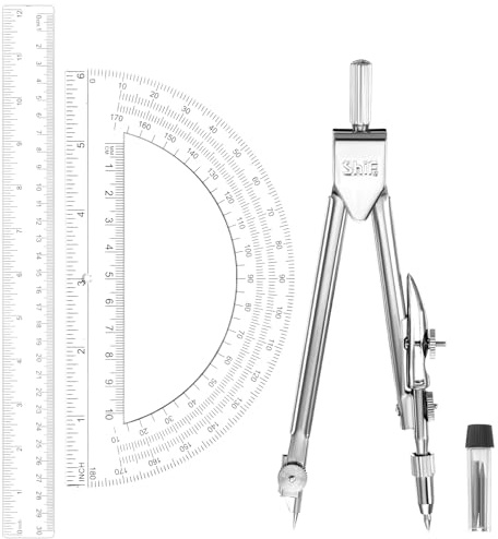 JJUNW Geometry Set, 3 Pcs Geometry Tools with Drawing Compass 12Inch Clear Plastic Ruler Protractor Math Ruler for School Office Math Drawing Drafting Engineering Architecture Art