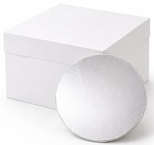 Natural Cuisine 14 Inch Square Cake Box with Board – Sturdy Corrugated Cake Base, Professional Ivory Bakery Box for Large Cakes