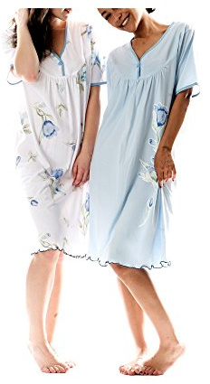 Consult-Tex Damen Bequeme Doppelpack Kurzarm Nachthemden mit Knopfleiste, aus Reiner Baumwolle-Jersey Nachtwäsche, Knielang. Gr.: 58/60, Modell DF844/845