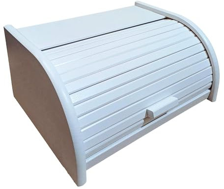 Wooden Bread Bin with Sliding Lid, Dense Wood, White, Large