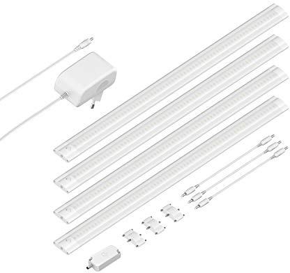 ledscom.de LED Unterbau-Leuchte SIRIS weiß matt mit Touch-Dimmer, flach, je 50cm, je 655lm, weiß, 4er Set