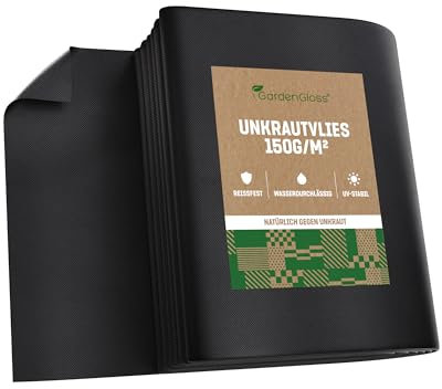 GardenGloss 30m2 Weed Control Membrane Heavy Duty (150gsm) - Water Permeable and Tearproof Weed Barrier Fabric - Weed Control Fabric with High UV-Stabilisation (15m x 2m, Folded)