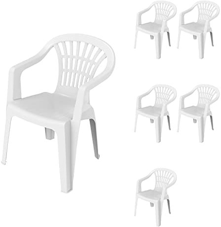 Mojawo 6 Stück Stapelstuhl Gartenstuhl Altea Bistrostuhl Gartensessel Balkonstuhl Kunststoff stapelbar Balkonmöbel Gartenmöbel Weiß