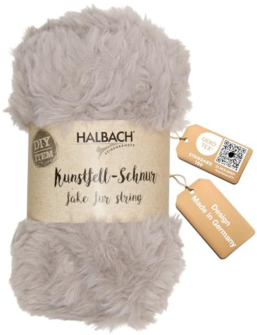 Halbach flauschige Strickwolle, 50g Knäuel, 1 cm breit, grau | Waschbares Kunstfellgarn mit Öko-Tex 100 zertifizierung, flauschige Wolle zum Dekorieren, Stricken und Häkeln