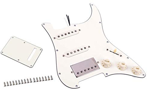 Alnicov Gitarre geladen Vorverdrahtetes Schlagbrett SSH Dual Rail Humbucker Tonabnehmer mit rückseitiger Abdeckung für Strat ST E-Gitarre Ersatz, weiß