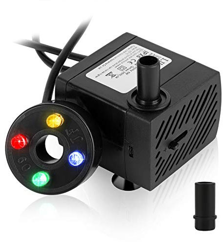 Forever Speed pompa per acquario 5W, Mini Fontana con 4 luci LED Color, acqua Sommergibile 0,85m, 350l/h