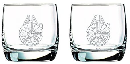 Star Wars Glass Set - Millennium Falcon - Collectible Gift Set of 2 Glasses - 10 oz Capacity - Classic Design - Heavy Base