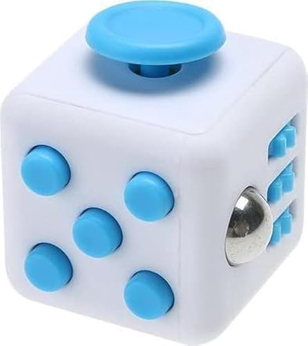 Hochwertiger AWR Fidget Cube / Friemelwürfel | Anti Stress Spielzeug | Fidget Toy (Weiß-Blau)