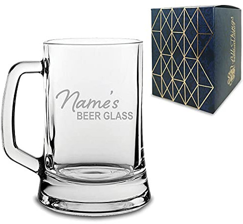 Personalised Engraved Beer Mug Tankard with Name's Beer Glass Design, Gift Boxed, Personalise with Any Name
