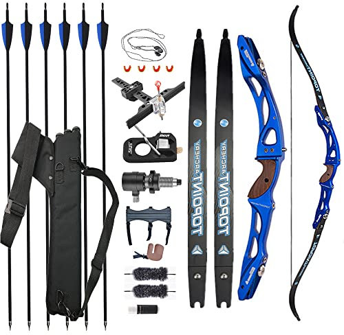 ZSHJGJR 68 Zoll Takedown Recurvebogen und Pfeil Set 18-44lbs Erwachsene Anfänger Pfeil und Recurve Bogen Kit Sportbogen mit Bogenschießen Zubehör und Carbonpfeilen Linkshänder (Blau, 18LBS)