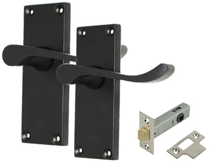 Haven Heritage Door Handles Victorian Scroll Lever Latch in Matt Black Inc Tubular Latch - Back Plate Size 118mm x 40mm. Internal Sold in Pairs (1)