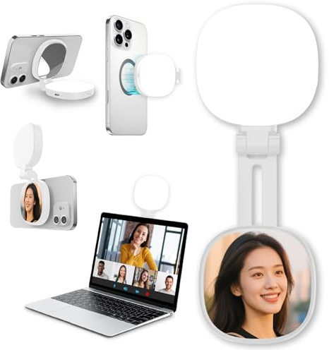 YOOKOTO Magnetisches Selfie Licht für Phone: Ringlicht für iPhone Magsafe; CRI97 360° LED Fülllicht mit Spiegel für Fotografie TikTok Zoom Video Selfies Frauen Make-up