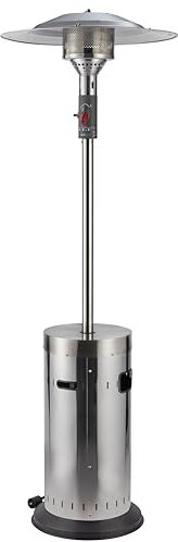 METRO Professional Fungo riscaldante per esterno, acciaio inox, bruciatore ecologico, 76x76x218 cm, da 19 a 50h di funzionamento, accensione elettrica, rotelle, regolatore e tubo flessibile inclusi