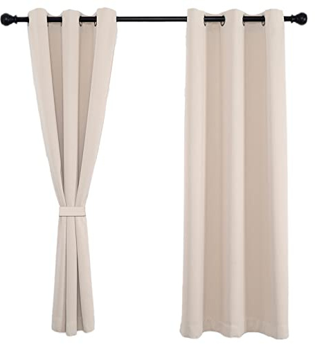Sichtschutz Gardinen 100x100cm(H x B), Lange Gardinen, Blickdicht für Wohnzimmer Schlafzimmer Tür 1Stück-Hellbeige