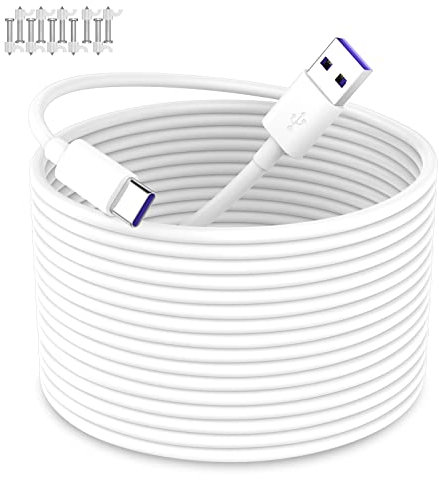 iMangoo USB to USB C Power Cable for CCTV Camera,33FT Type C Long Power Extension Cable for Xiaomi Mi eufy Security Camera Outdoor Indoor Cord with 10 Wire Clips Cable Nails White