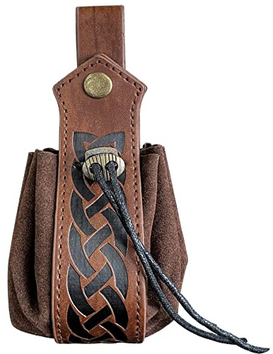 Medeltida konstläderväska, viking dragsko, vintage renässans plånbok, tärningsväska för Larp Halloween REN Faire (brun)