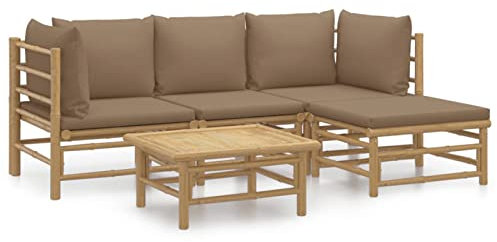 Yolola Bambus Outdoor Lounge Gartenlounge Möbel Holz 5-TLG. Lounge Gartenmöbel Set Holz Balkon Lounge Modulares Sofa Bambus Gartensofa-Set Terrassenmöbel Taupe
