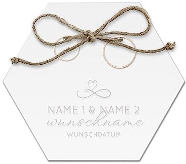 Acrylglas Ringkissen personalisiert zur Hochzeit Standesamt mit Lasergravur mit individuellen Namen und Datum klein und modern - Schwungschrift