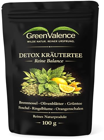 GreenValence Infusión Detox de Hierbas – Mezcla de Ortiga, Hojas de Olivo y Té Verde – Infusión Natural sin Aditivos – Mezcla de Hierbas para el Bienestar (100 g)