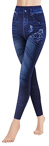 Libella Leggings dam jeansoptik tjocka eller tunna leggings med hög midja mode formande leggings stretch formande leggings streetwear byxor 4162, 1-pack modul G, S-M