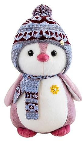 Herfair Pinguin Kuscheltier Mit Kapuze, Plüschpuppe Stofftier Schmusetier Geschenk (27cm, Rosa)