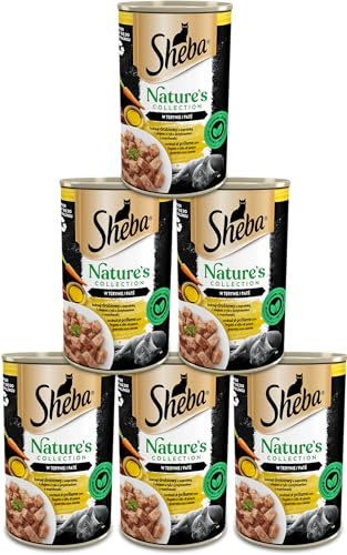 Sheba Nature's Collection – komplettes Nassfutter in Terrine für ausgewachsene Katzen, Geflügelcocktail mit Leber und Fischöl mit Karottengarnitur, Dose 6 x 400 g