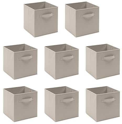 Pantanal 2 PCS Folding Collapsible Storage Cube Boxes with Handle for Kids Toy Clothes, Foldable Canvas Unit Cube Organiser Basket Bin for Nursery Children Bedroom Wardrobe (Beige, Pack of 8)