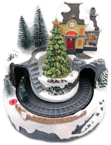 Shop SoftAir Giostrina Villaggio Castello Scenario di Natale Natalizio con luci LED, musica incantevole e plastica resistente con Movimento varie versioni (Villaggio Treno casa Chiara)