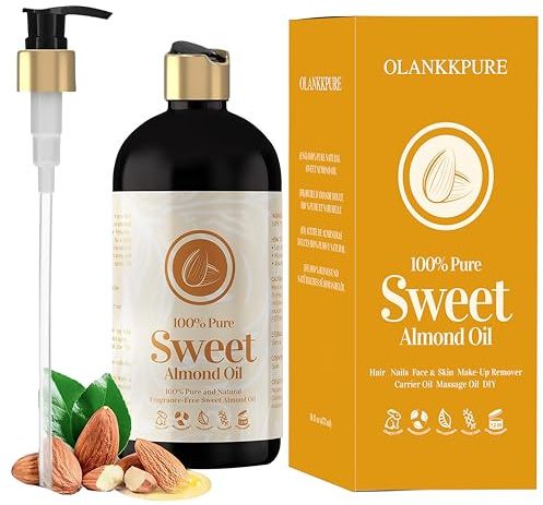 OLANKKPURE Süßes Mandelöl 16oz – 100% reines und natürliches Süßmandelöl für Haut, Körper, Gesicht und Haare – natürlich kaltgepresst, unraffiniert – Bio-Massageöl für die Massage