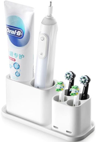 ALOCEO Aufsteckbürsten Halter, Zahnbürstenhalter Caddy für Elektrische Zahnbürste, Bürstenköpfe, Handzahnbürsten, Zahnpasten und Zungenschaber, Weiß