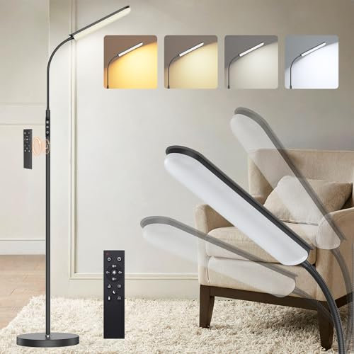 ANTENLICHT Stehlampe LED | Sofa stehlampe dimmbar mit Fernbedienung | 4 Farbtemperaturen & 4 Helligkeiten | 30 Min & 1 Stunden Timer | 15W Stehleuchte Schwarz für Schlafzimmer, Wohnzimmer, Büro