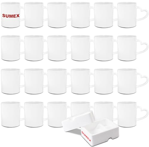 Sumex 11 oz Ensemble de 24 Blanc tasses à sublimation, Céramique Personnalisé Mugs et Tasses à café avec anse coeur pour Cadeau Collègue Idée Cadeau Original, Humour Femme
