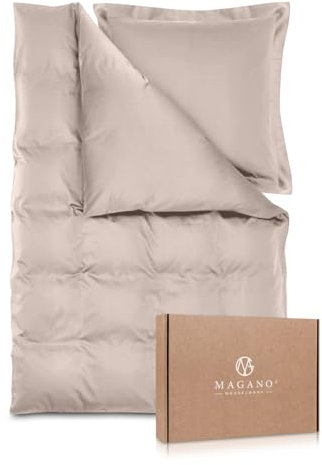 Magano® Luxus Bettwäsche 135x200 Taupe | Bambus & Baumwolle Satin | 400 TC Premiumqualität | Hypoallergen & Klimaregulierend | Deckenbezug 135x200 cm + Kissenbezug 80x80 cm | Beige