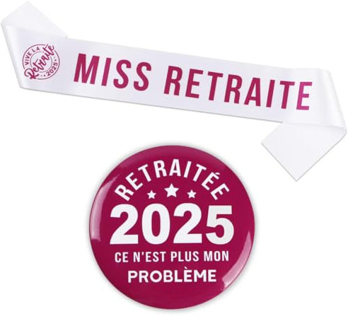 Cadeau Retraite 2025 1Pc Écharpe 1Pc Badge Miss Retraite en Rose Décoration Fête Départ en Retraite pour Femme