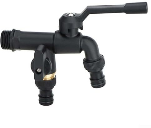 Robinet de Jardin Extérieur en Cuivre - Tuyau d'Arrosage Noir, Antigel 1,27 cm, Sortie Simple/Double (Double Tête)